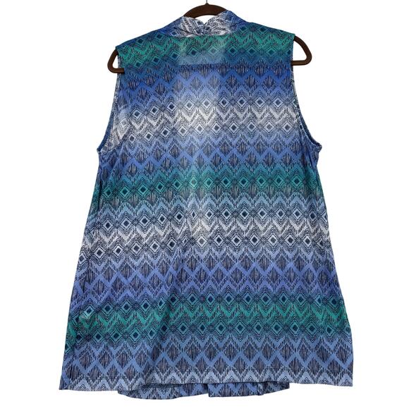 Chico's Travelers Vest Size M Blue Print Sleeveless Open Front Cardigan Topper - Picture 5 of 10